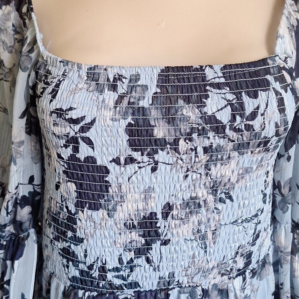 Mi Ami Blue Smocked Chiffon Dress Size XL - Picture 6 of 9